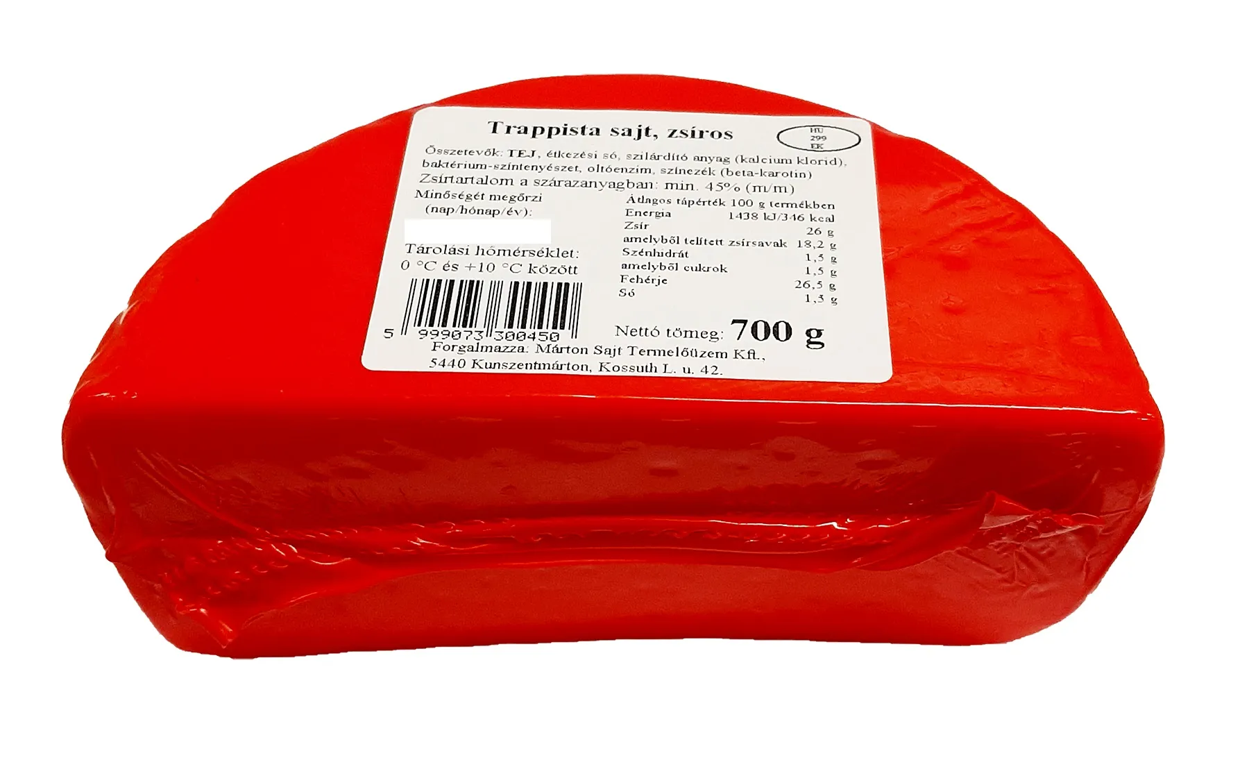 MÁRTON SAJT TRAPPISTA SAJT ZSÍROS FELEZETT 650G (DARAB ÁR!)