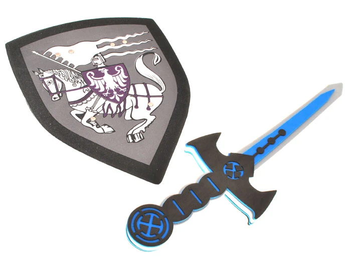 Gyermek lovagi pajzs és kard fehér ló mintával