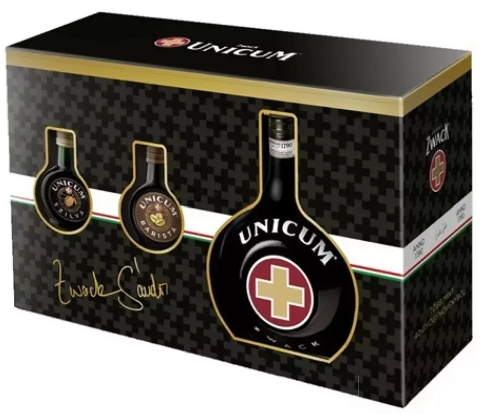 Zwack Unicum 0,7L+Unicum Szilva 0,04L+Unicum Barista 0,04L Díszdobozban