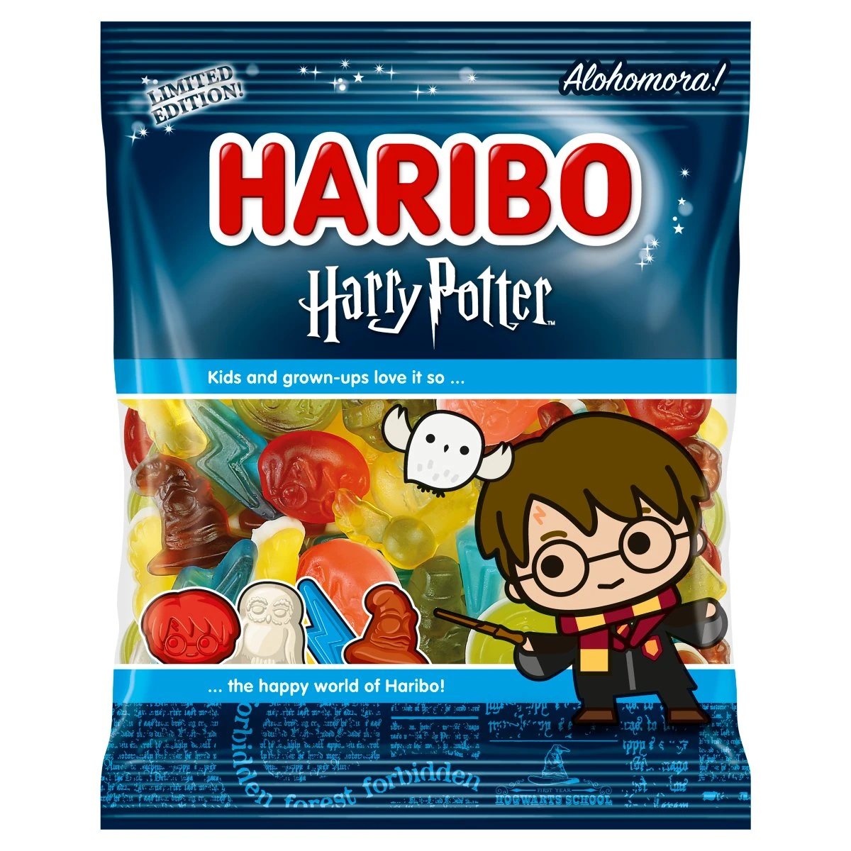 Haribo Harry Potter gyümölcs- és kólaízű gumicukorka habosított gumicukorka réteggel 80 g