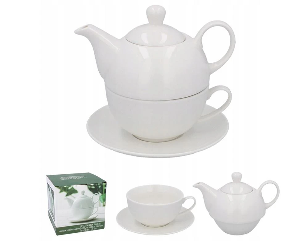 Porcelán fehér teáskanna és csésze 260 ml-es