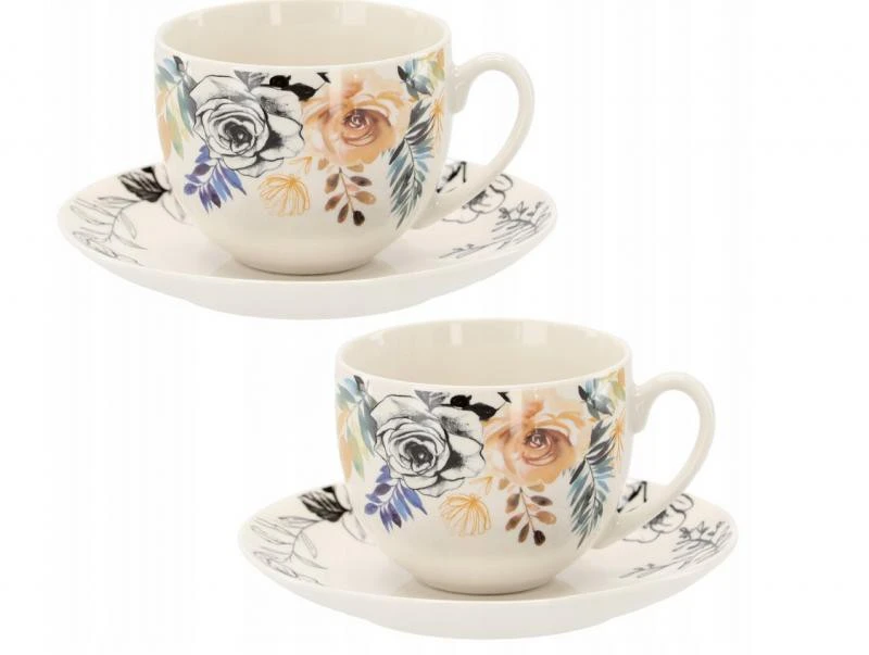 Elegáns porcelán készlet 2 csészéből – virágmintás
