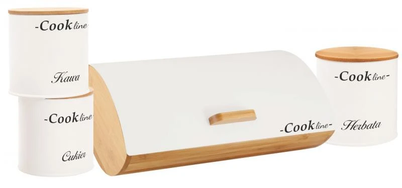 ORTICA fehér bambusz kenyértartó + 3 darab fém tároló doboz