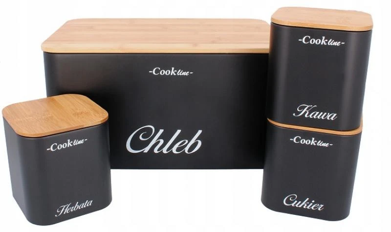 „RAPHANO”  zománcos kenyértároló bambusz fedővel + 3 tároló doboz -fekete