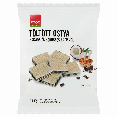 Coop töltött ostya kakaós és kókuszos krémmel 160 g