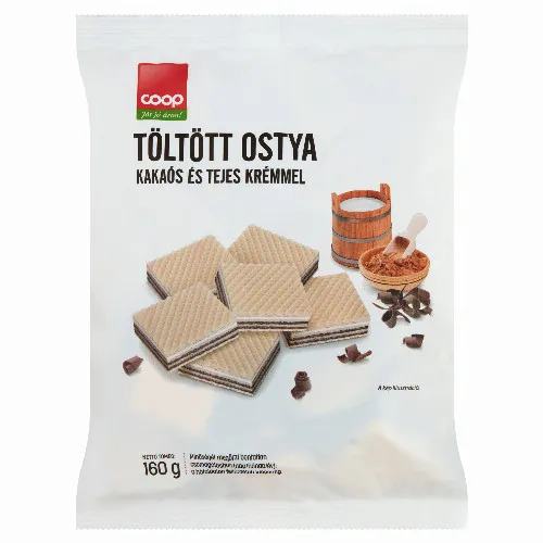 Coop kakaós és tejes krémmel töltött ostya 160 g