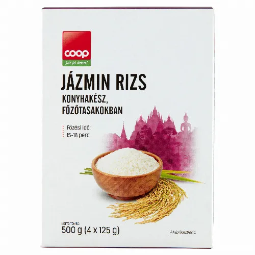 Coop konyhakész jázmin rizs főzőtasakokban 4 x 125 g (500 g)
