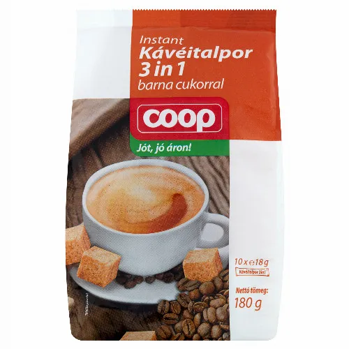 Coop instant kávéitalpor 3 in 1 barna cukorral 10 x 18 g (180 g)