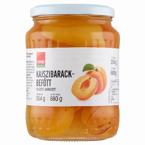 Coop felezett, hámozott kajszibarackbefőtt 680 g