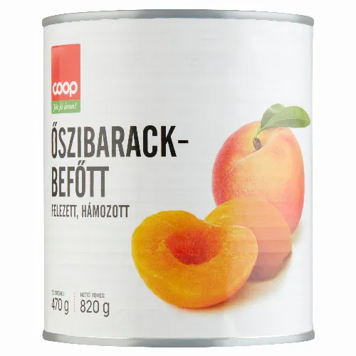 Coop felezett, hámozott őszibarackbefőtt 820 g