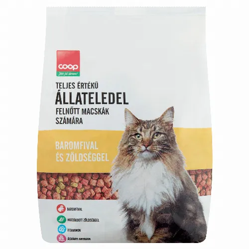 Coop teljes értékű száraz állateledel felnőtt macskák számára baromfival és zöldséggel 1 kg