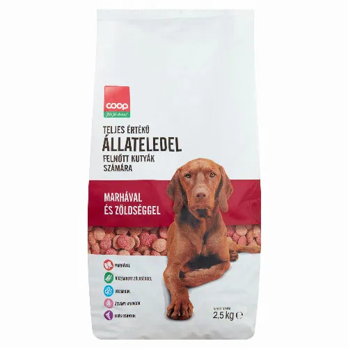 Coop teljes értékű száraz állateledel felnőtt kutyák számára marhával és zöldséggel 2,5 kg