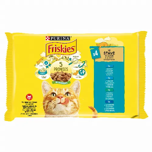 Friskies szószban lazaccal/tonhallal/tőkehallal/szardíniával macskaeledel 4 x 85 g (340 g)