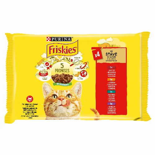 Friskies szószban marhával/csirkével/kacsával/báránnyal macskaeledel 4 x 85 g (340 g)