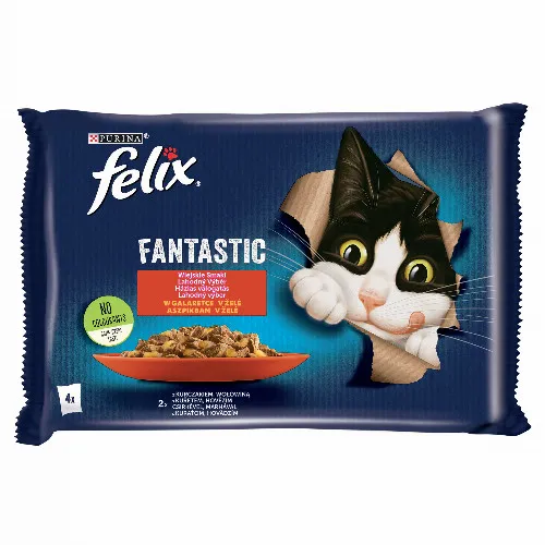 Felix Fantastic Marhával/Csirkével aszpikban nedves macskaeledel 4 x 85 g (340 g)