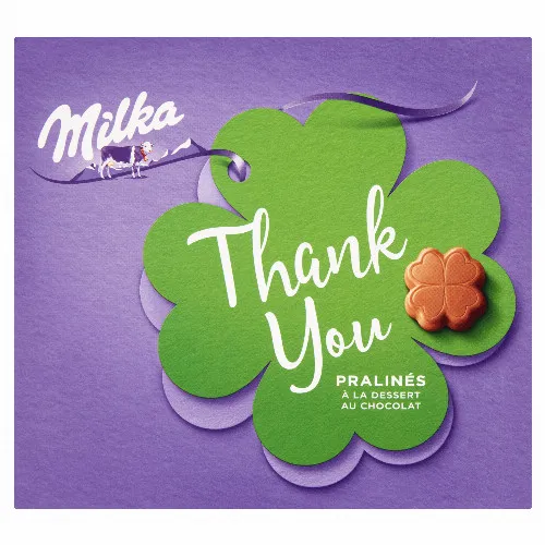 Milka Thank You alpesi tejcsokoládé praliné kakaós krémtöltelékkel 110 g