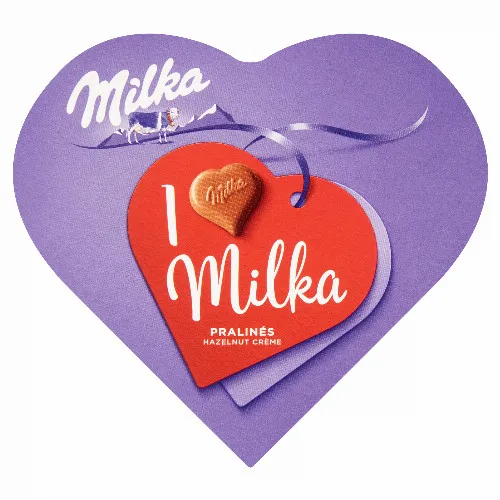 Milka I love Milka alpesi tejcsokoládé praliné mogyorós krémtöltelékkel 44 g