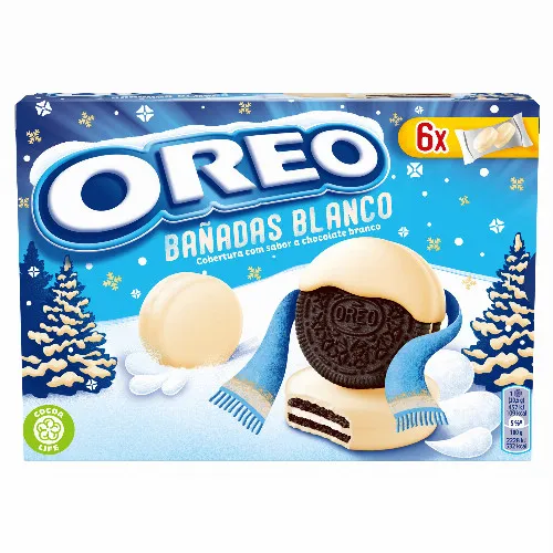 Oreo vaníliaízű töltelékkel töltött kakaós keksz fehér bevonómasszával mártva 246 g