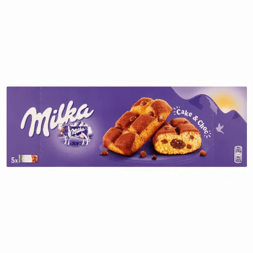 Milka Cake & Choc piskóta alpesi tejcsokoládé darabkákkal és csokoládés töltelékkel 5 db 175 g