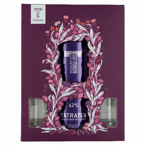 Tatratea erdei gyümölcsös tea likőr 62% 0,7 l + 2 db shotos pohár ajándékdobozban