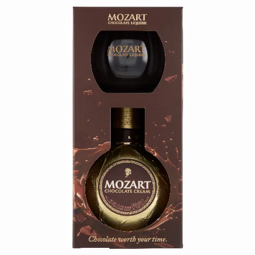 Mozart Chocolate Cream csokoládé krémlikőr + 1 pohár díszdobozban 17% 0,5 l